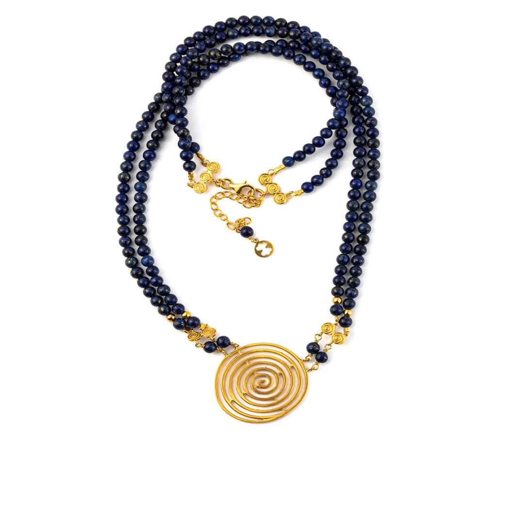 Spiral Necklace with stones - Sterling silver gold plated