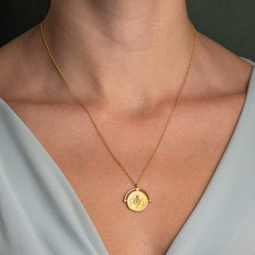 Minoan Bee Necklace 925 Sterling Silver Gold Plated