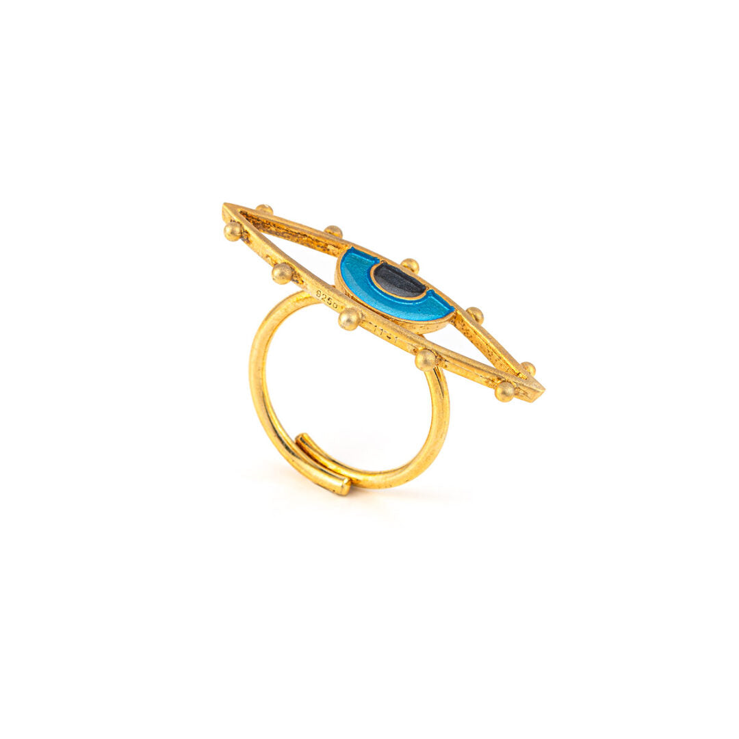 Sterling Silver Gold Plated Eye Ring with enamel