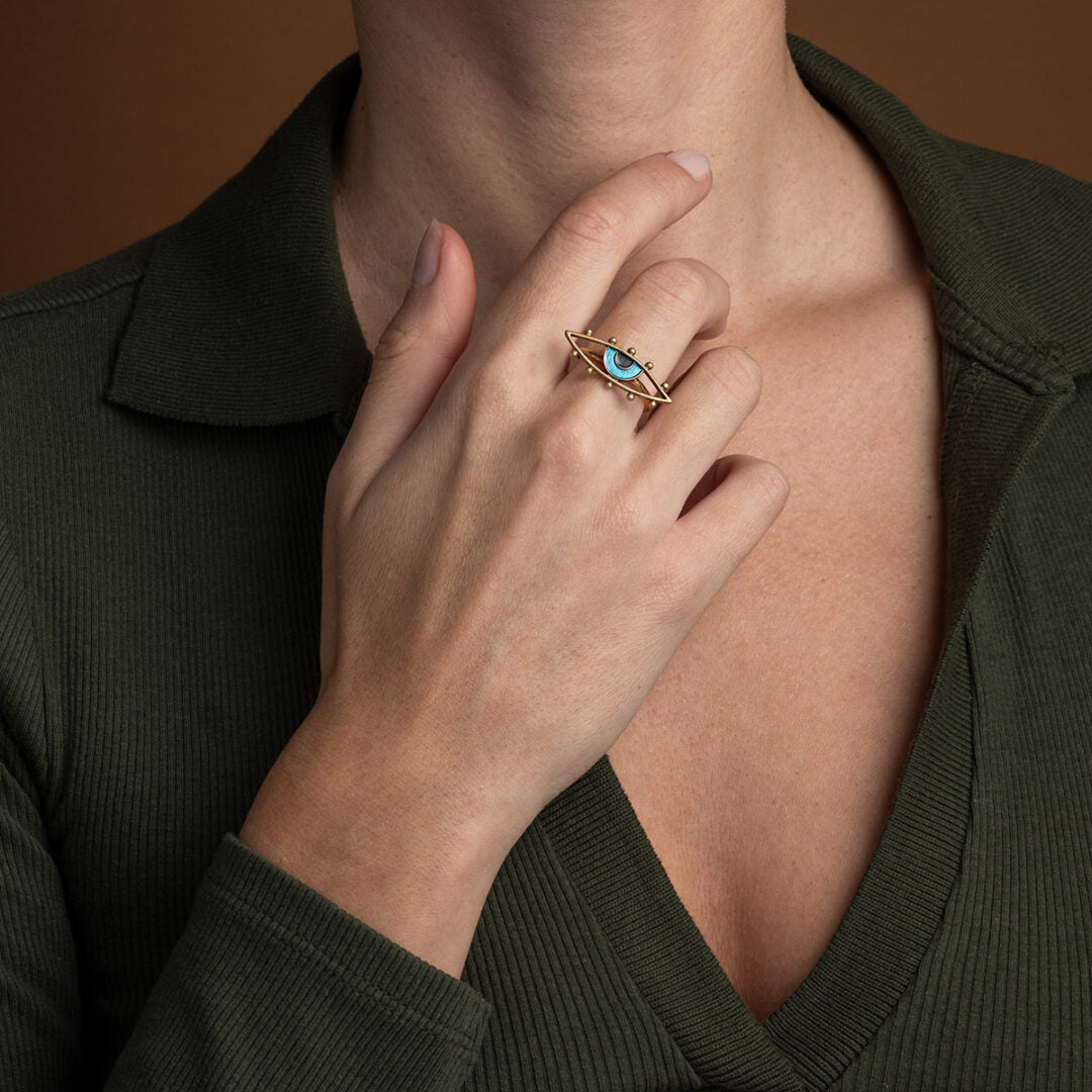 Sterling Silver Gold Plated Eye Ring with enamel