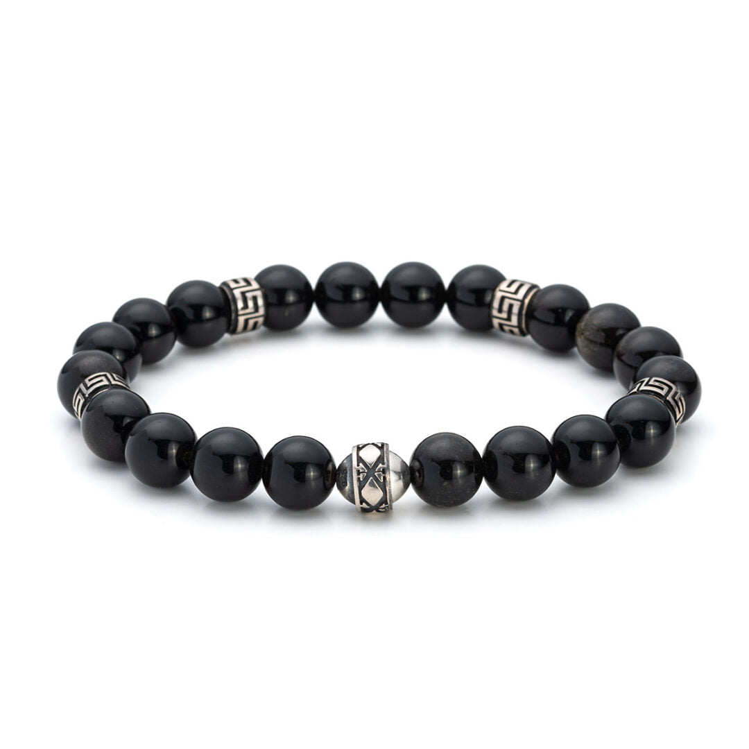 Greek Key Bracelet with Gemstone Beads – 925 Sterling Silver