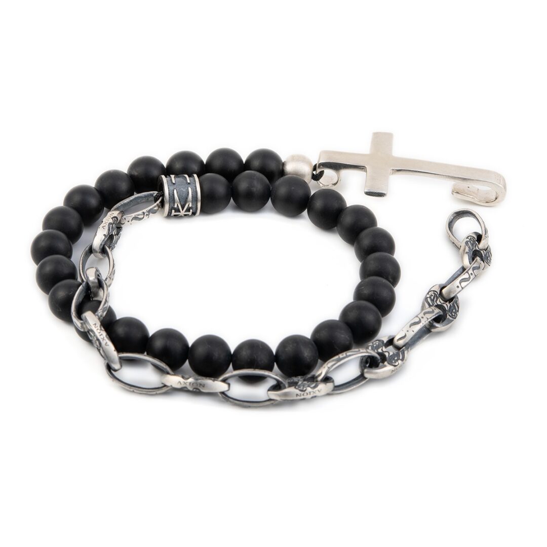 Βραχιόλι Σταυρός με Πέτρες Onyx – Ασήμι 925