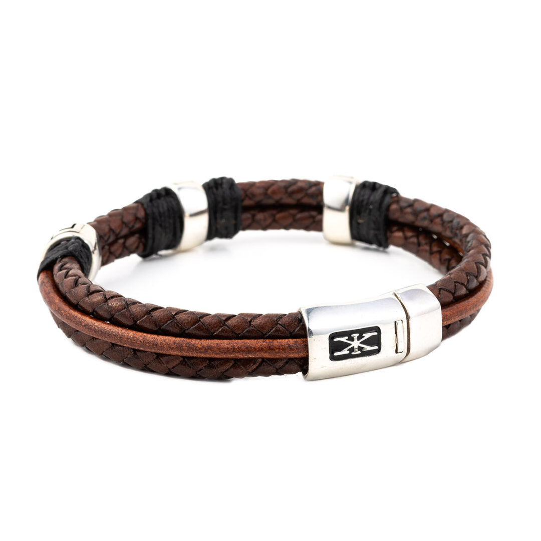 Meander Leather Bracelet – 925 Sterling Silver — Brown