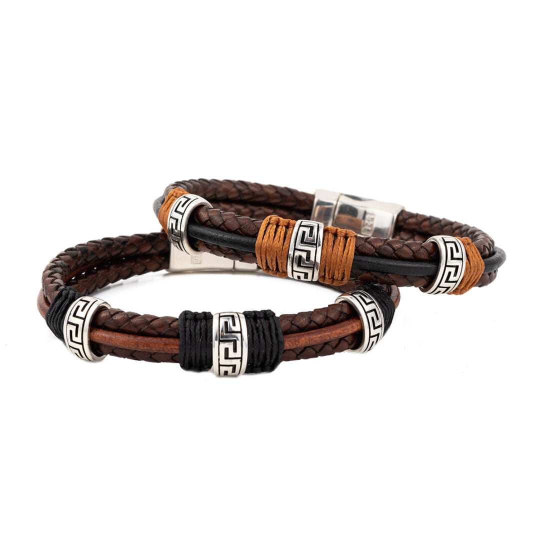 Meander Leather Bracelet – 925 Sterling Silver — Brown