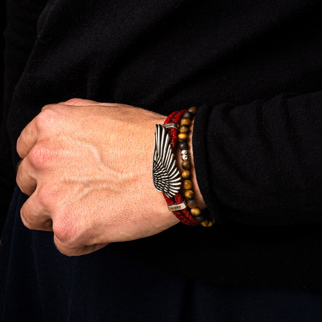 Wing Leather Bracelet - 925 Sterling Silver — Brown