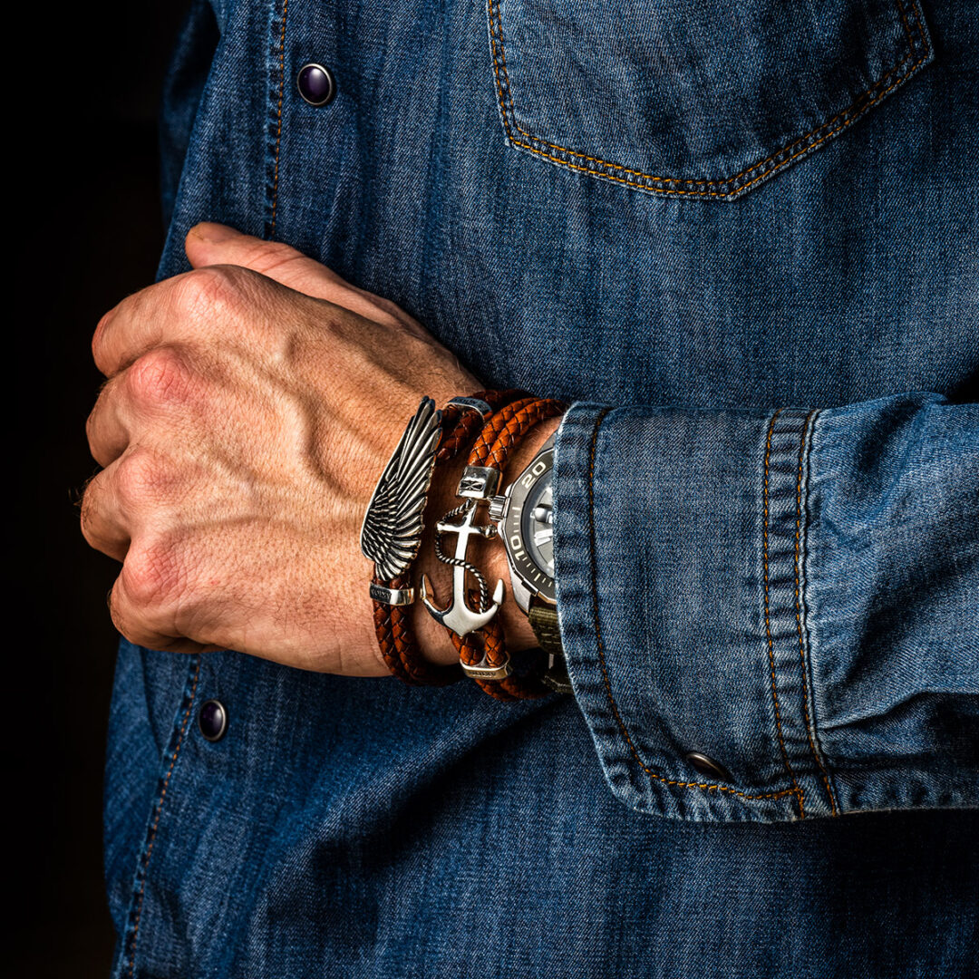 Wing Leather Bracelet - 925 Sterling Silver — Brown