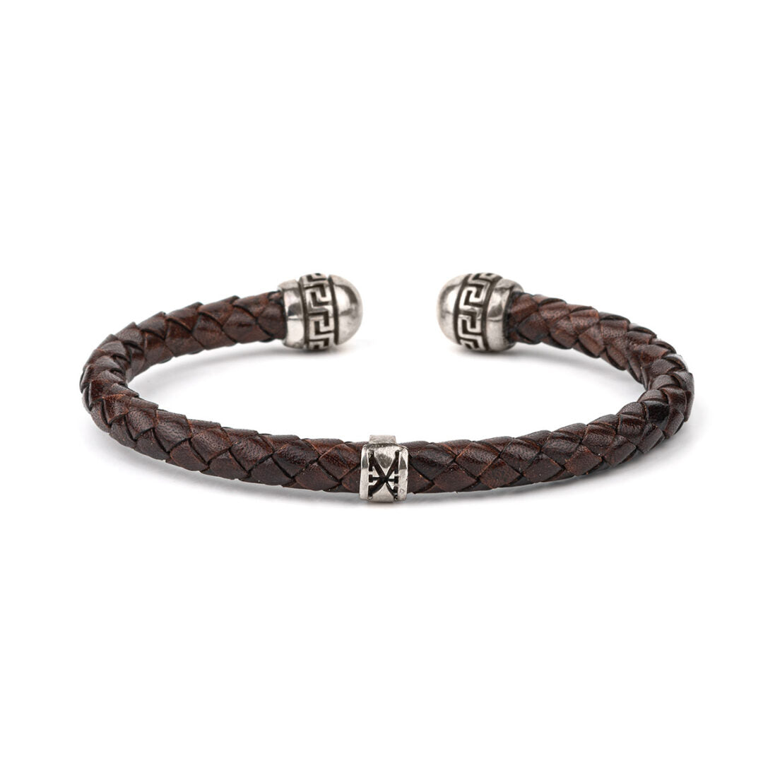 Greek Key Leather Cuff Bracelet – Sterling Silver Axion Jewelry