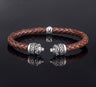Sterling Silver Leather Lion Bracelet with Greek key — Brown