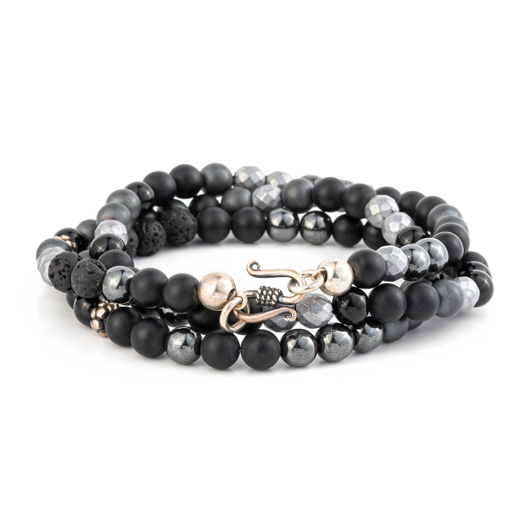 Bracelet Sterling Silver with onyx and hematite beads