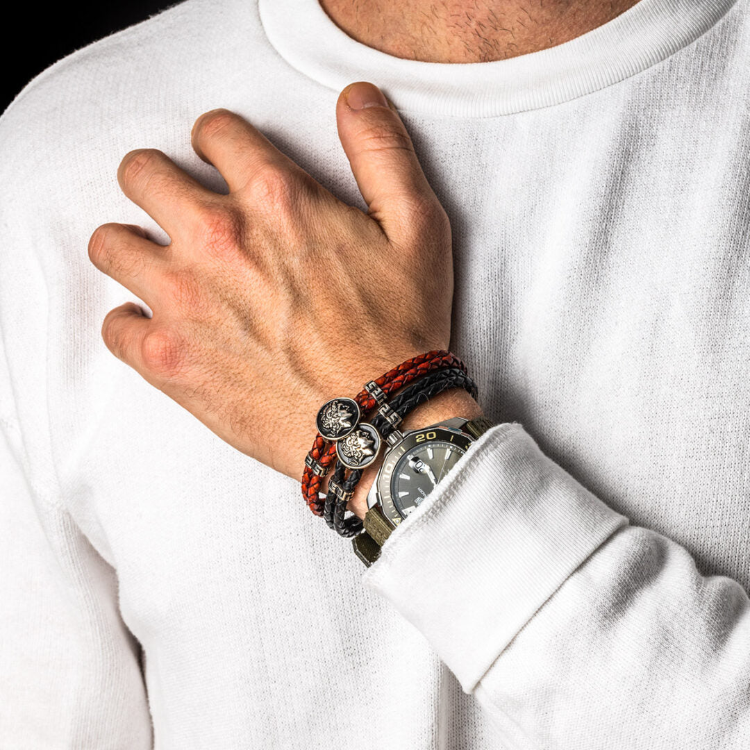 Alexander the Great Leather Bracelet - 925 Sterling Silver — Bordo