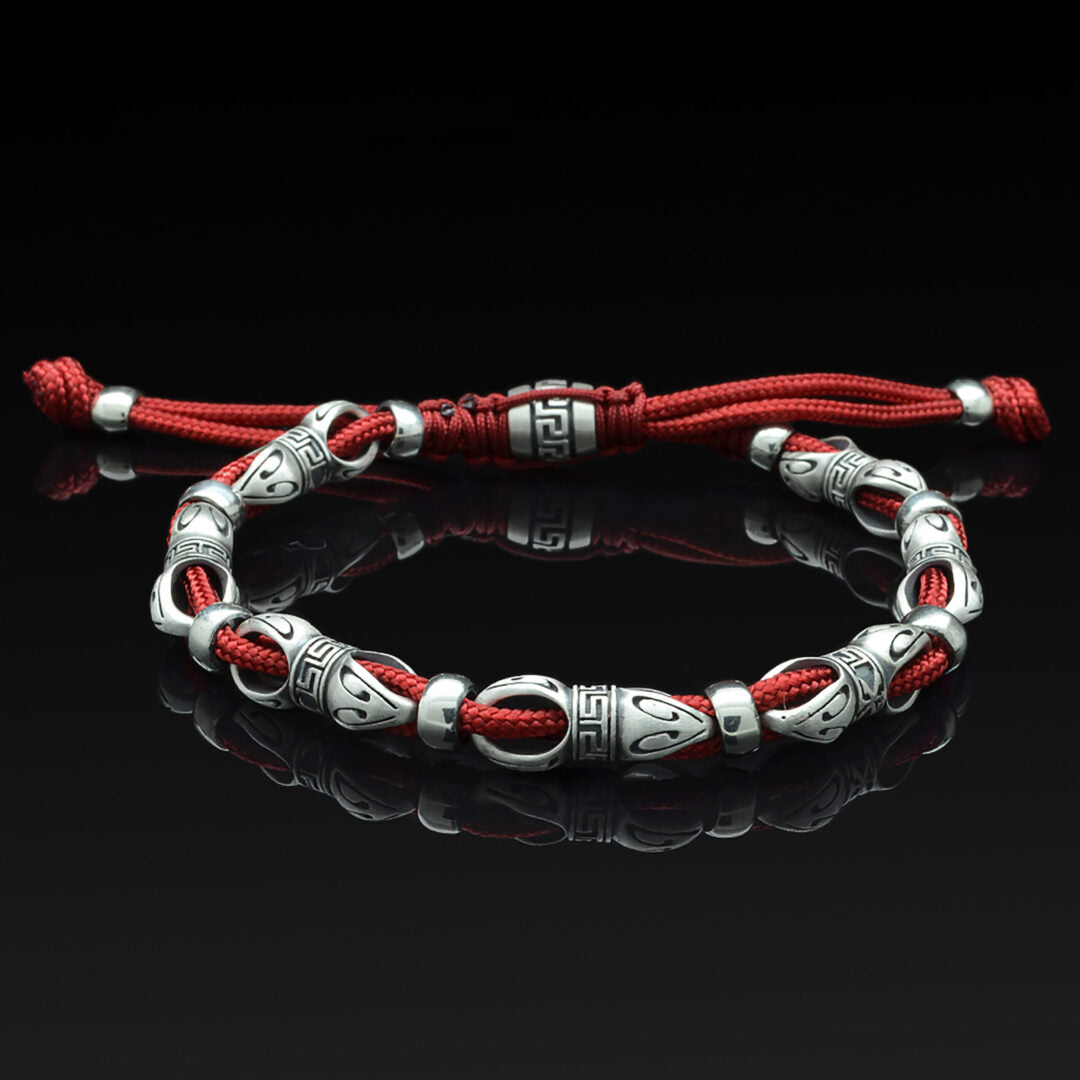 Sterling Silver Link and Cord Bracelet — Red