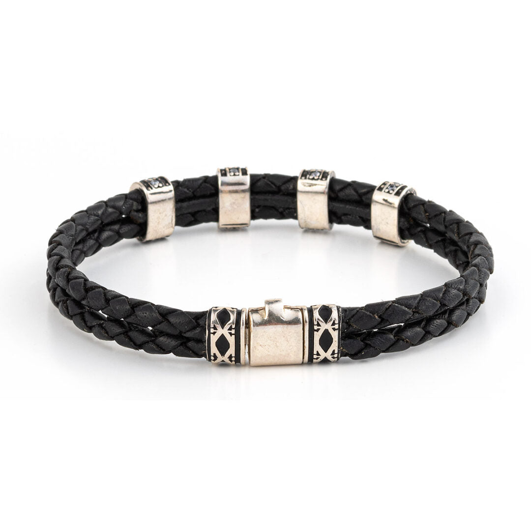 Leather Bracelet with zircon — Red