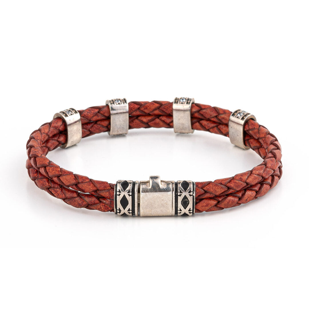 Leather Bracelet with zircon — Red