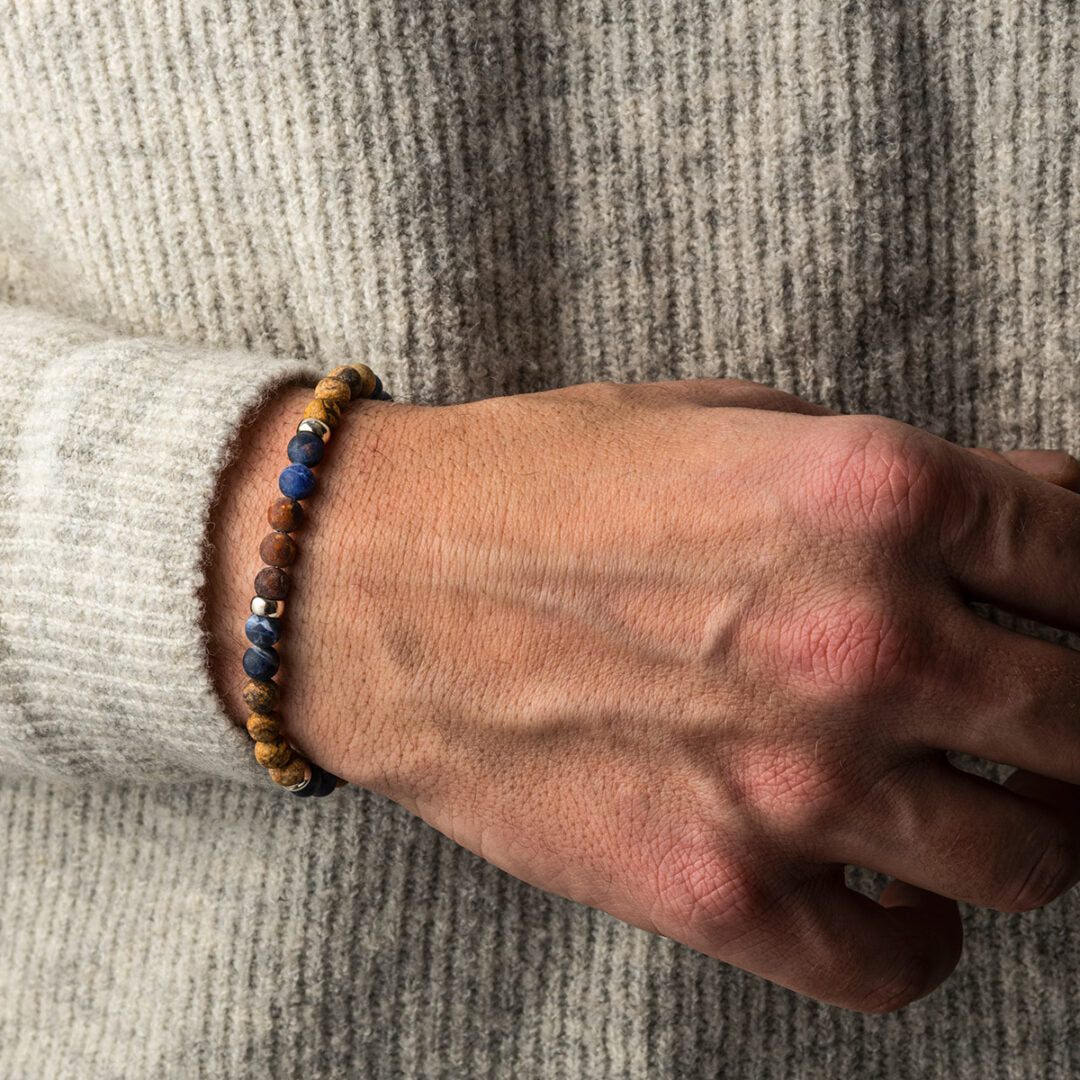 Sterling silver bracelet with sodalite jasper agate beads