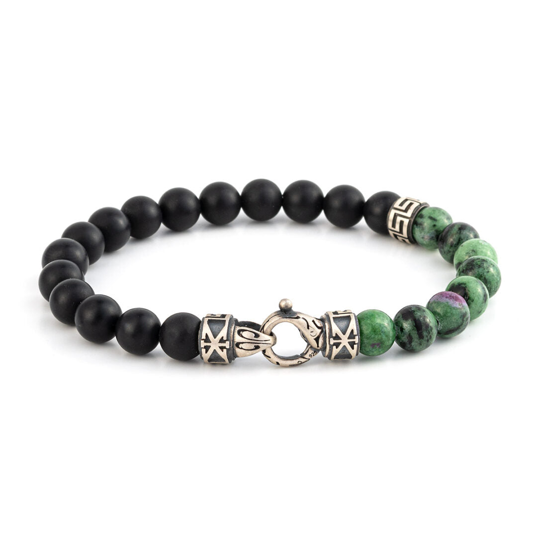Meander Bracelet – 925 Sterling Silver with Black Onyx Beads