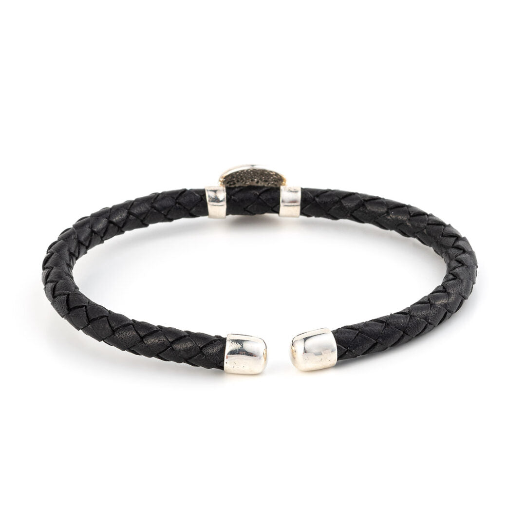 Sterling silver leather spiral bracelet