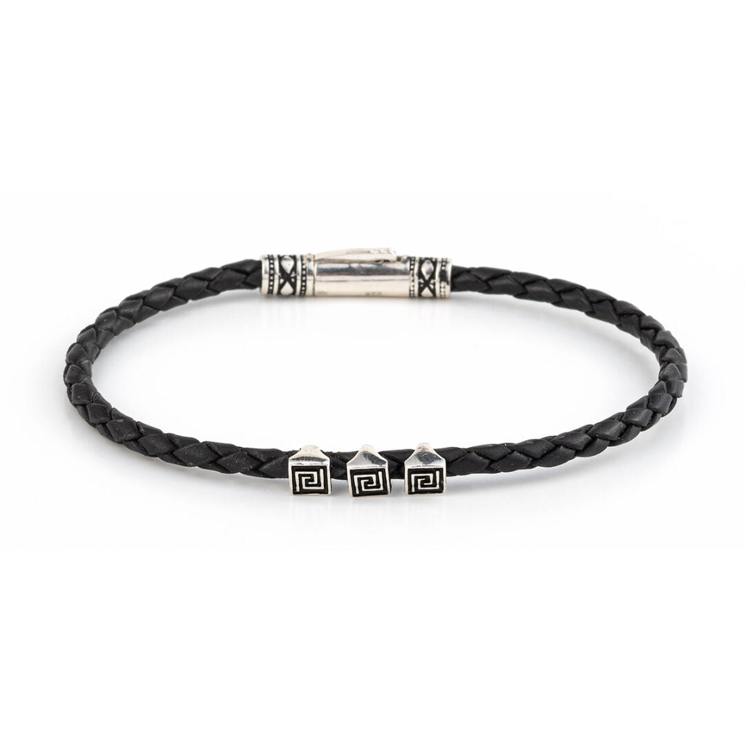Meander Leather Bracelet - 925 Sterling Silver