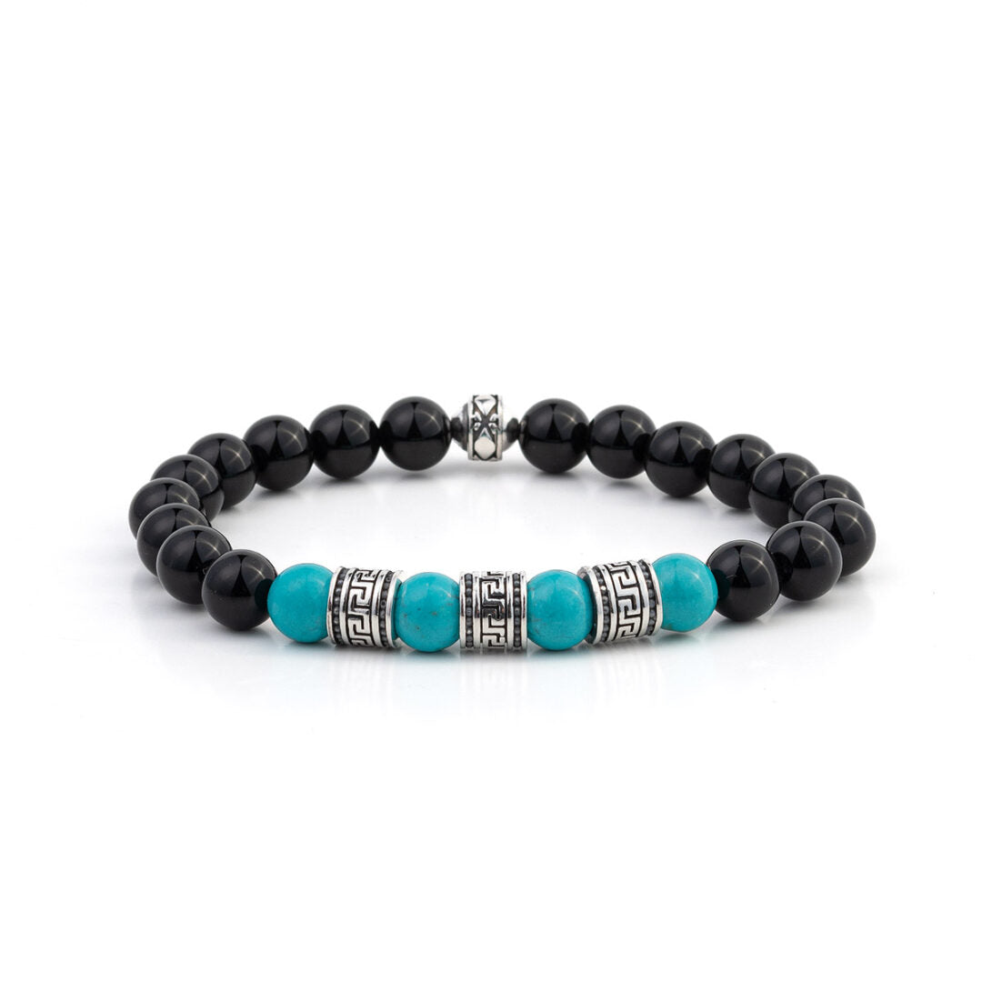 Meandros Motif Bracelet with Onyx and Turquoise Beads