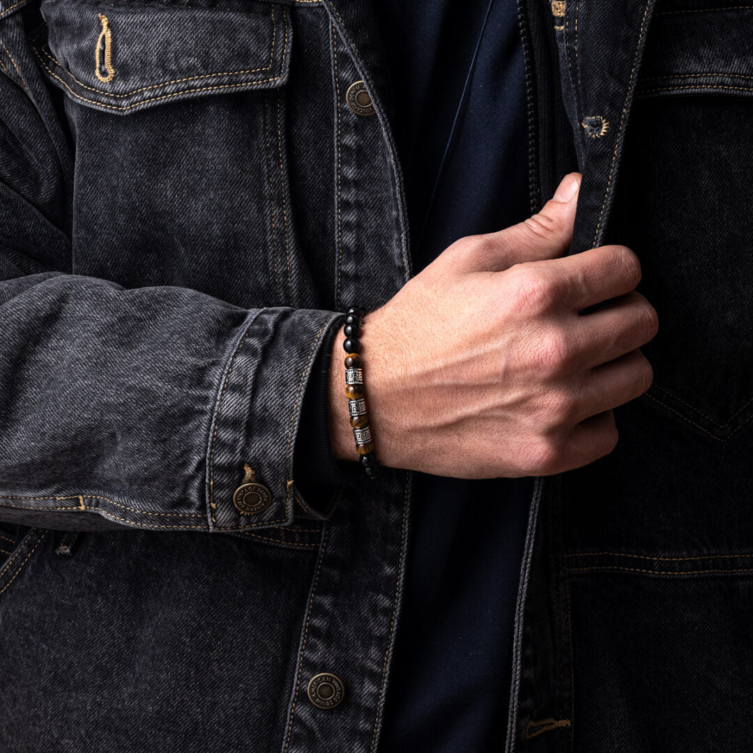 Βραχιόλι με Onyx και Tiger Eye Πέτρες – Ασήμι 925