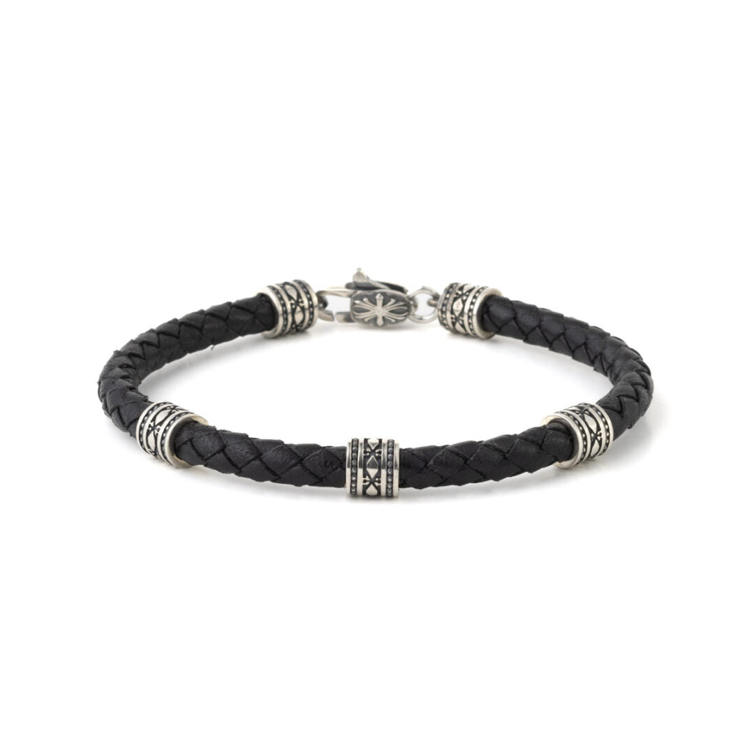 Axion Leather Bracelet - Sterling Silver — Black
