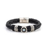 Meander and Evil Eye Leather Bracelet – 925 Sterling Silver — Black