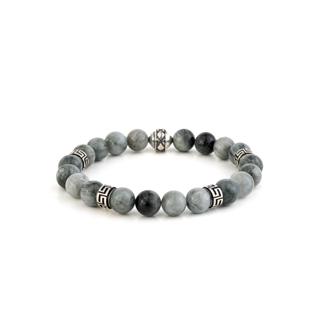 Meander Bracelet with Eagle Eye Beads -  Sterling Silver