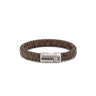 Stainless Steel Leather Bracelet with Meander Motif — Brown with Silver Clasp