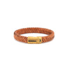 Stainless Steel Leather Bracelet with Meander Motif — Light Brown with Gold Clasp
