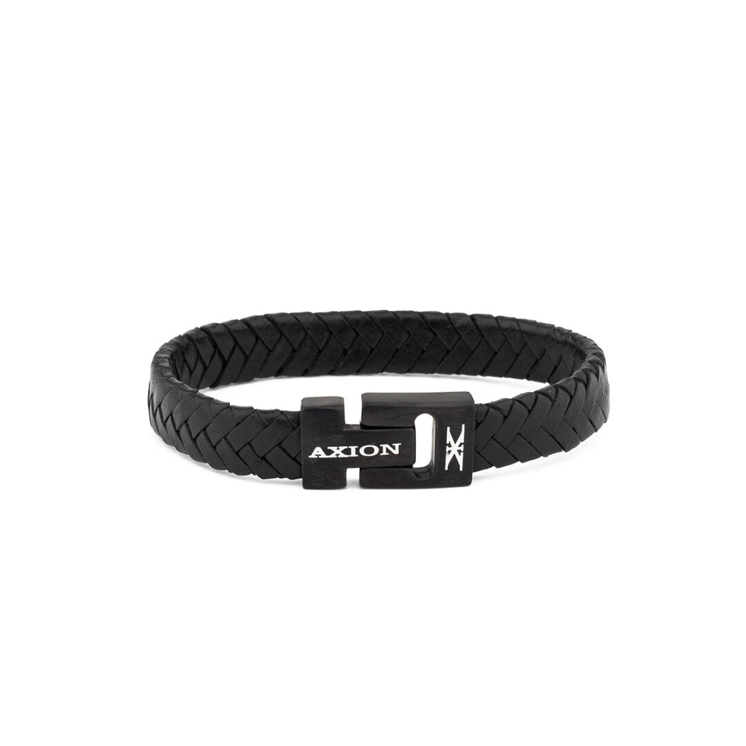 Axion Leather Bracelet and Stainless Steel — Black with Black Clasp