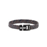 Stainless Steel Leather Bracelet with Meander Motif — Blue & Brown with Black Clasp