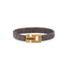 Stainless Steel Leather Bracelet with Meander Motif — Blue & Brown with Gold Clasp