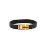Stainless Steel Leather Bracelet with Meander Motif — Black with Gold Clasp