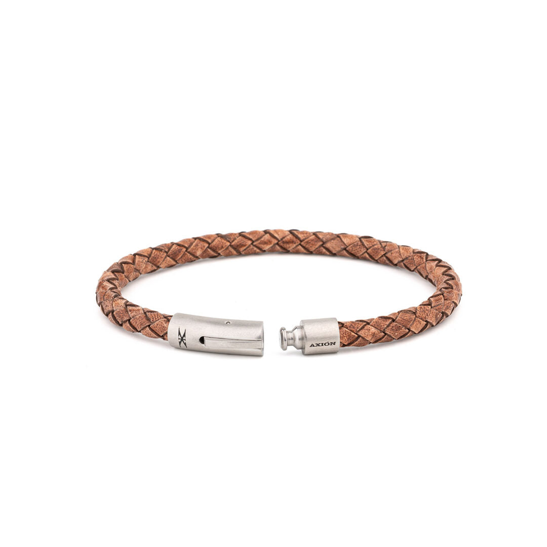 Axion Leather Bracelet with Stainless Steel Clasp — Dark Brown