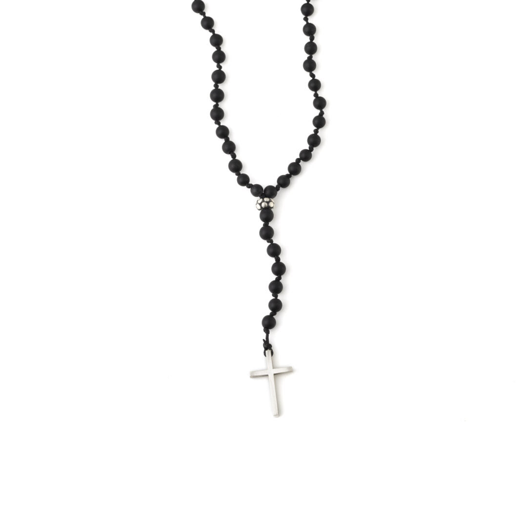 Rosary Necklace with Onyx Beads - 925 Sterling Silver