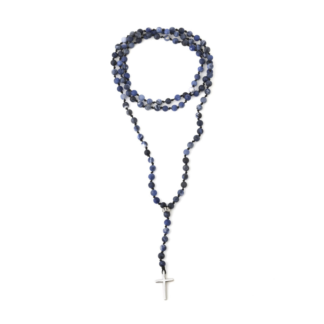 Rosary Necklace with Sodalite Beads - 925 Sterling Silver