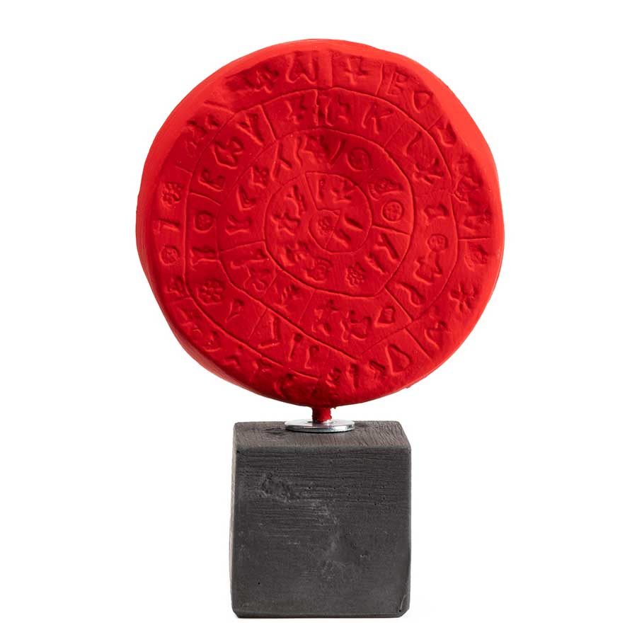 Phaistos Disc Sculpture Inspired by Minoan Civilization — Red