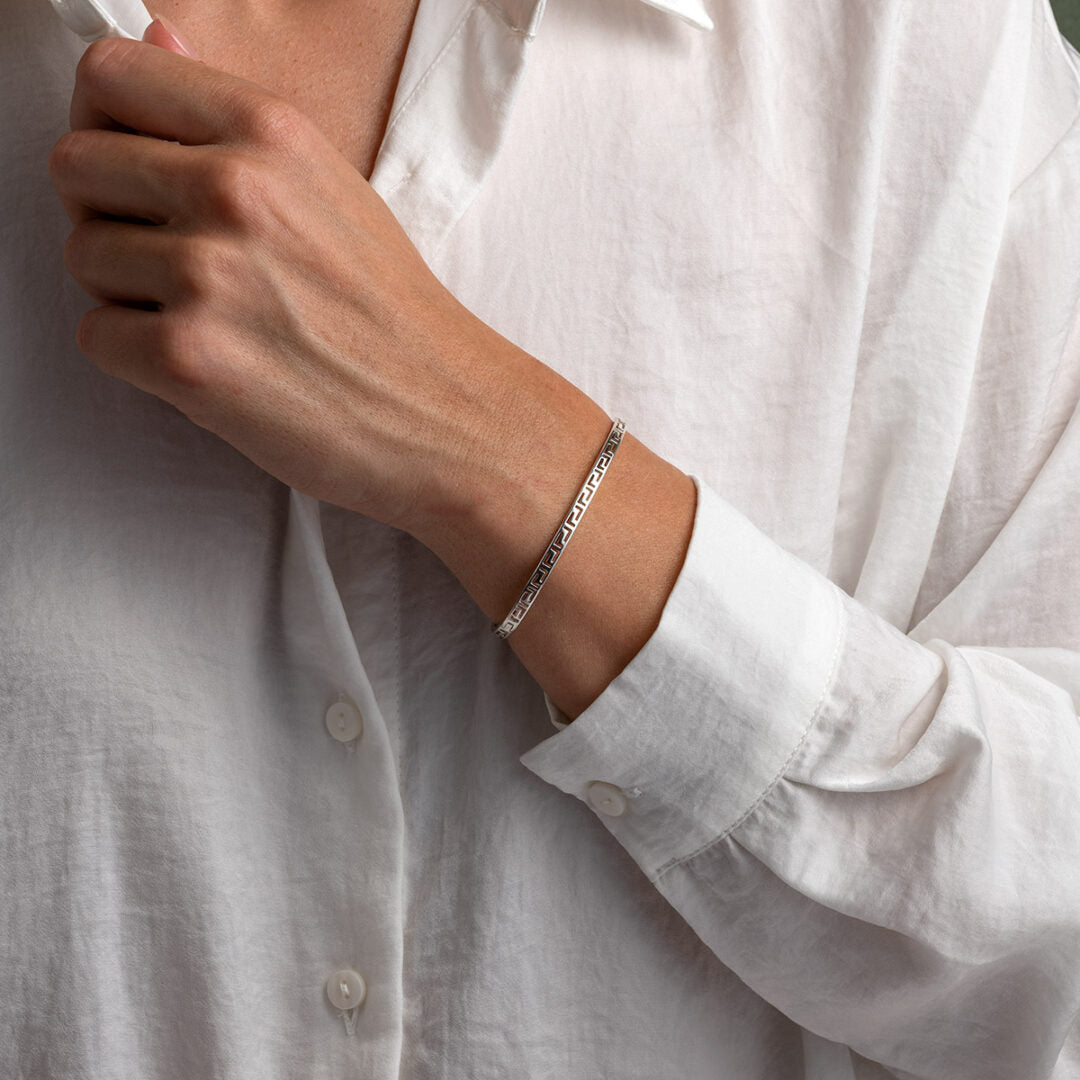 Meander Bangle Bracelet – Sterling Silver and Gold Plated