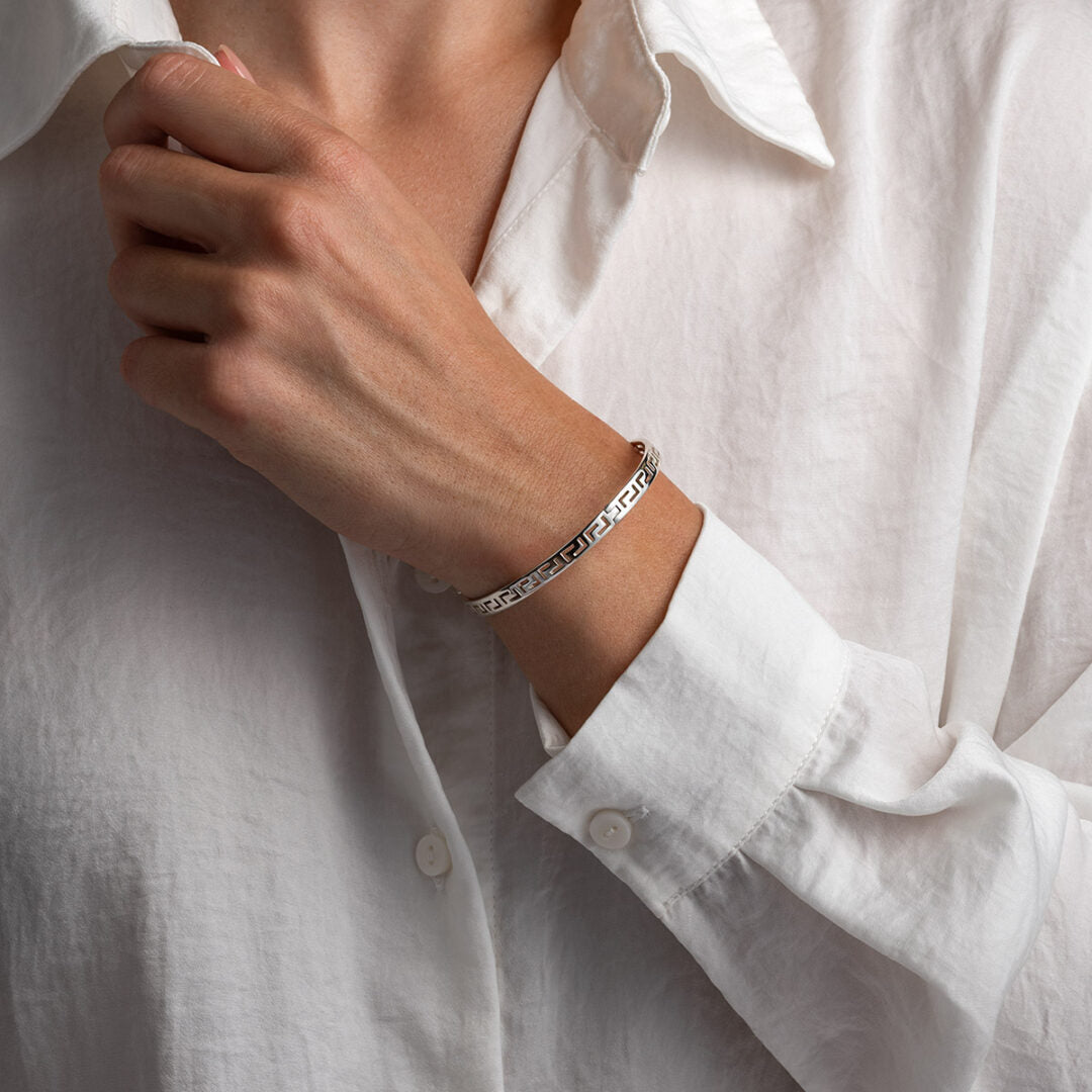 Meander Bangle Bracelet – Sterling Silver and Gold Plated