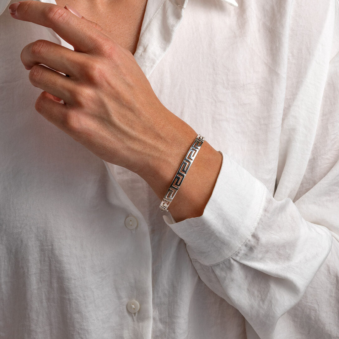 Meander Bangle Bracelet – Sterling Silver and Gold Plated