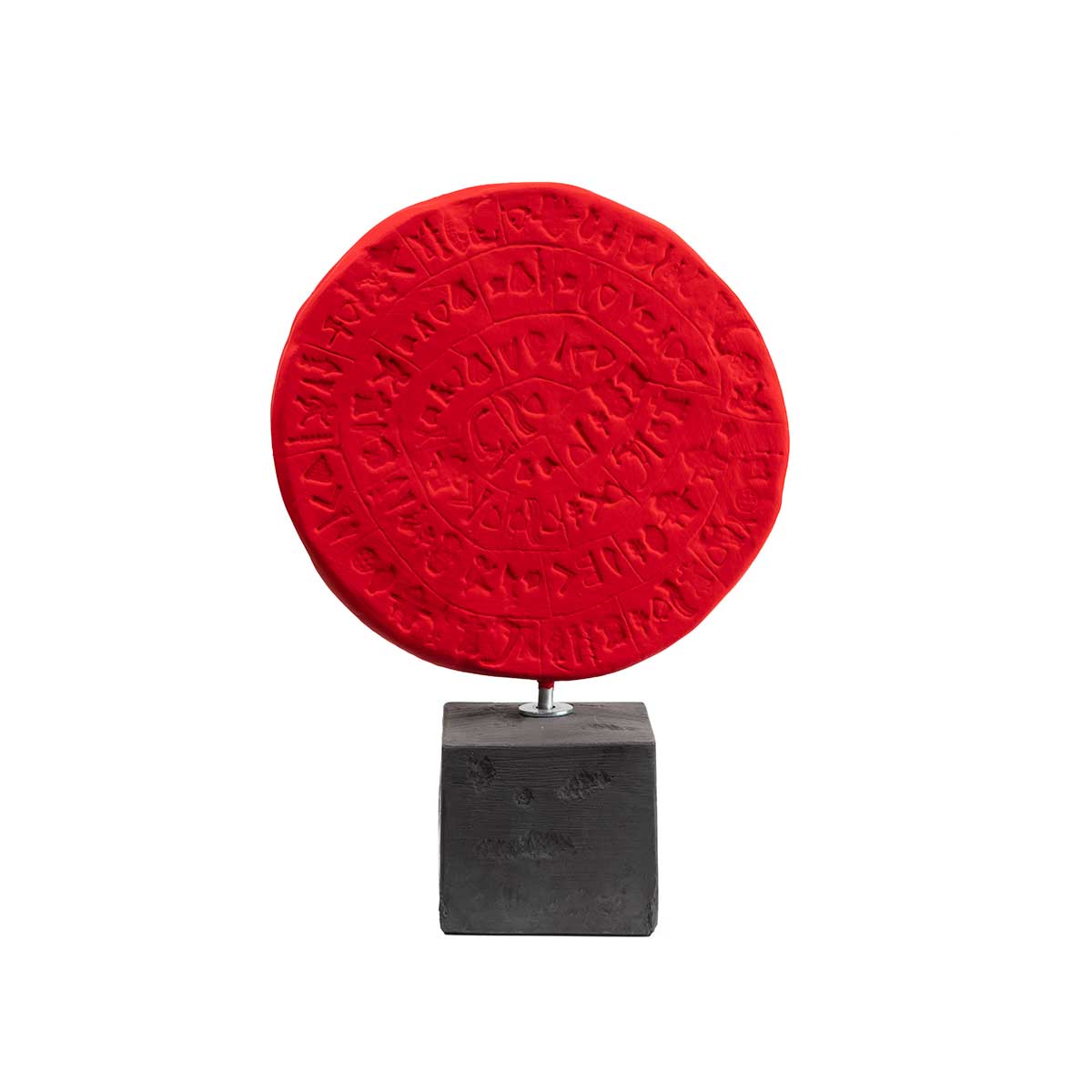 Phaistos Disc Sculpture Inspired by Minoan Civilization — Red