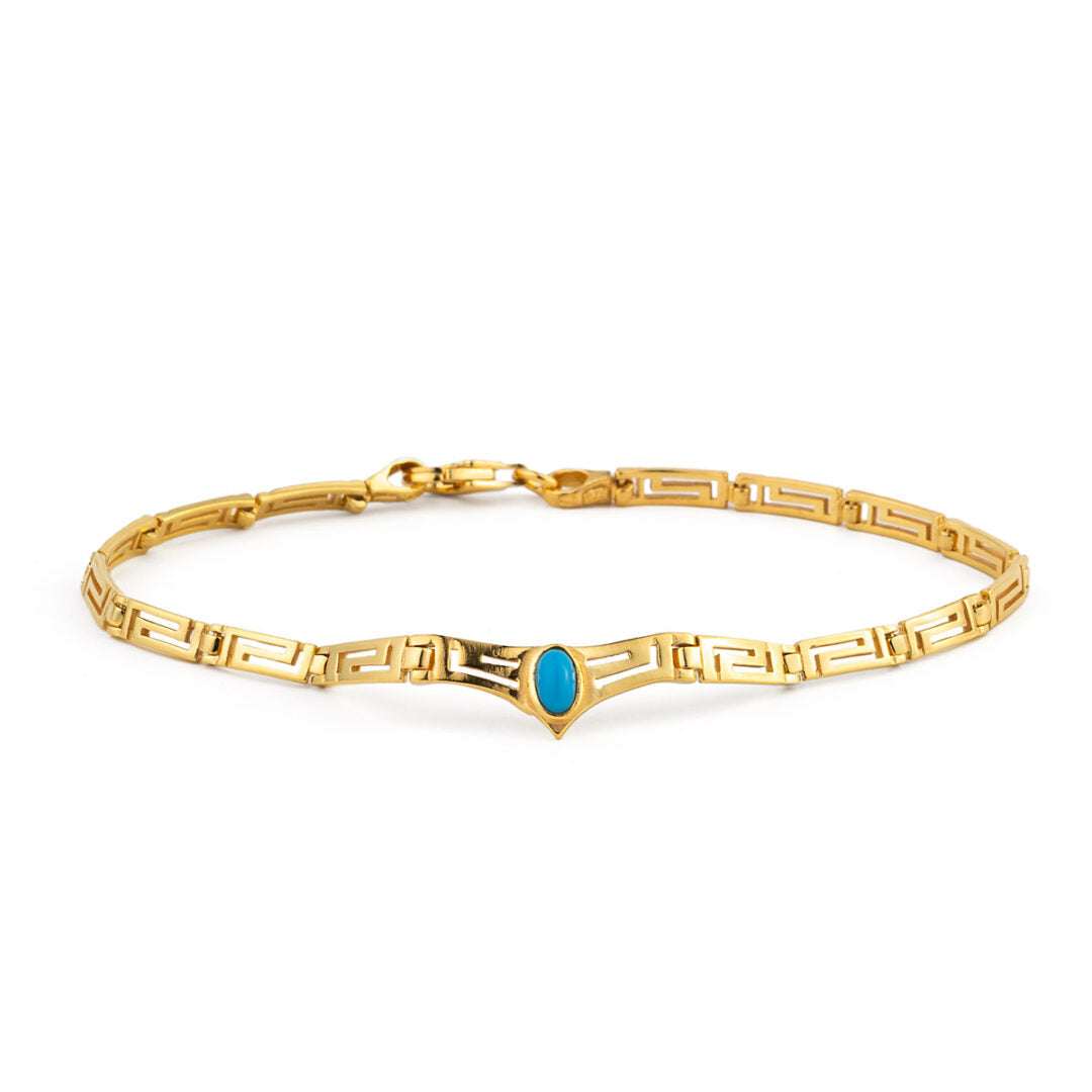 Greca Link V-Shaped Bracelet with Turquoise – 925 Sterling Silver