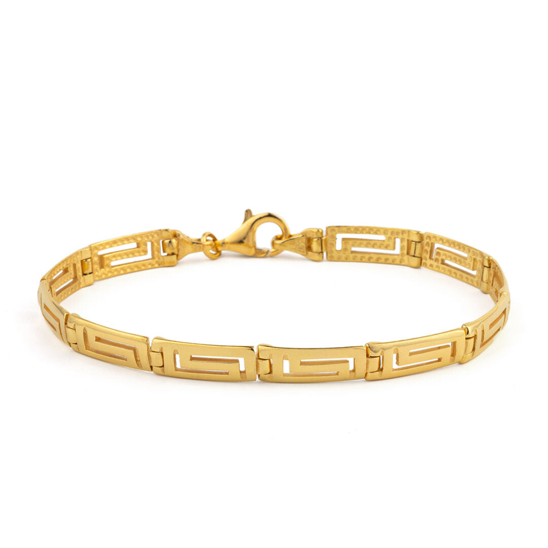 Minimal Greek Key Link Bracelet – 925 Sterling Silver Gold Plated