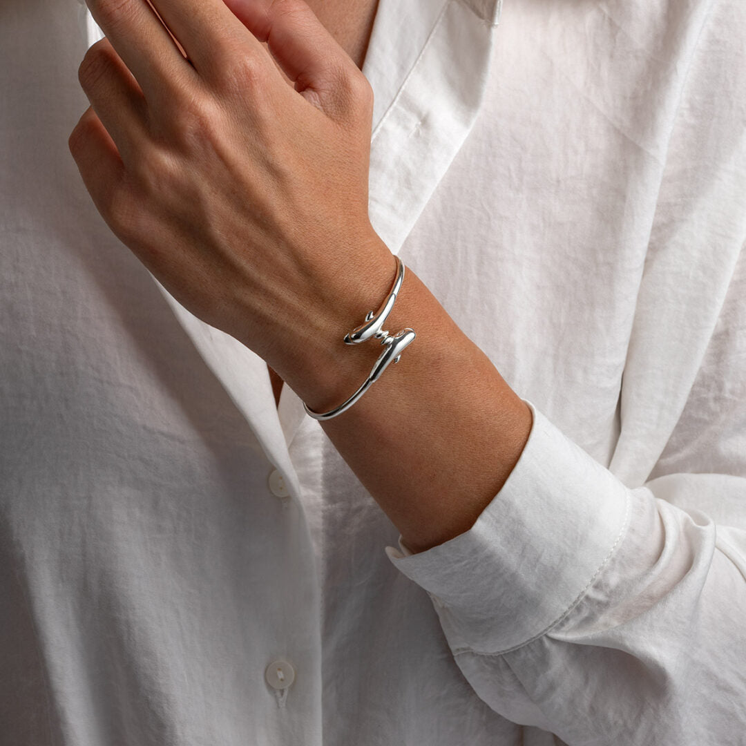 Dolphins Cuff Bracelet - 925 Sterling Silver