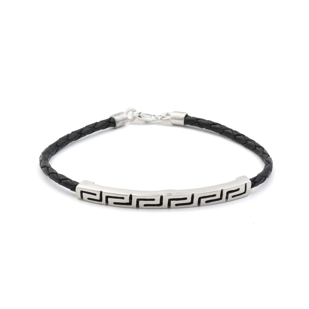 Meander Thin Leather Bracelet - 925 Sterling Silver