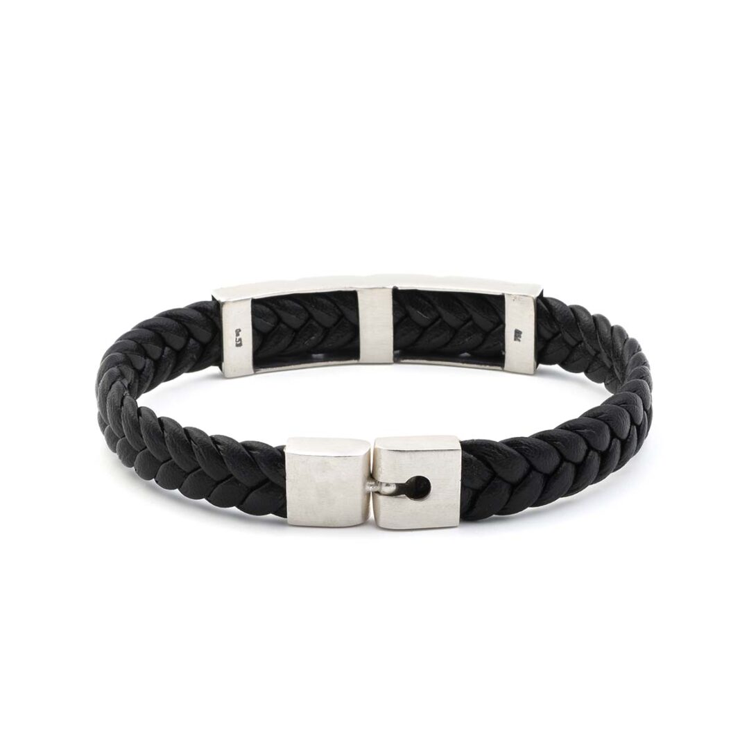 Greek Key Large Leather Bracelet - 925 Sterling Silver