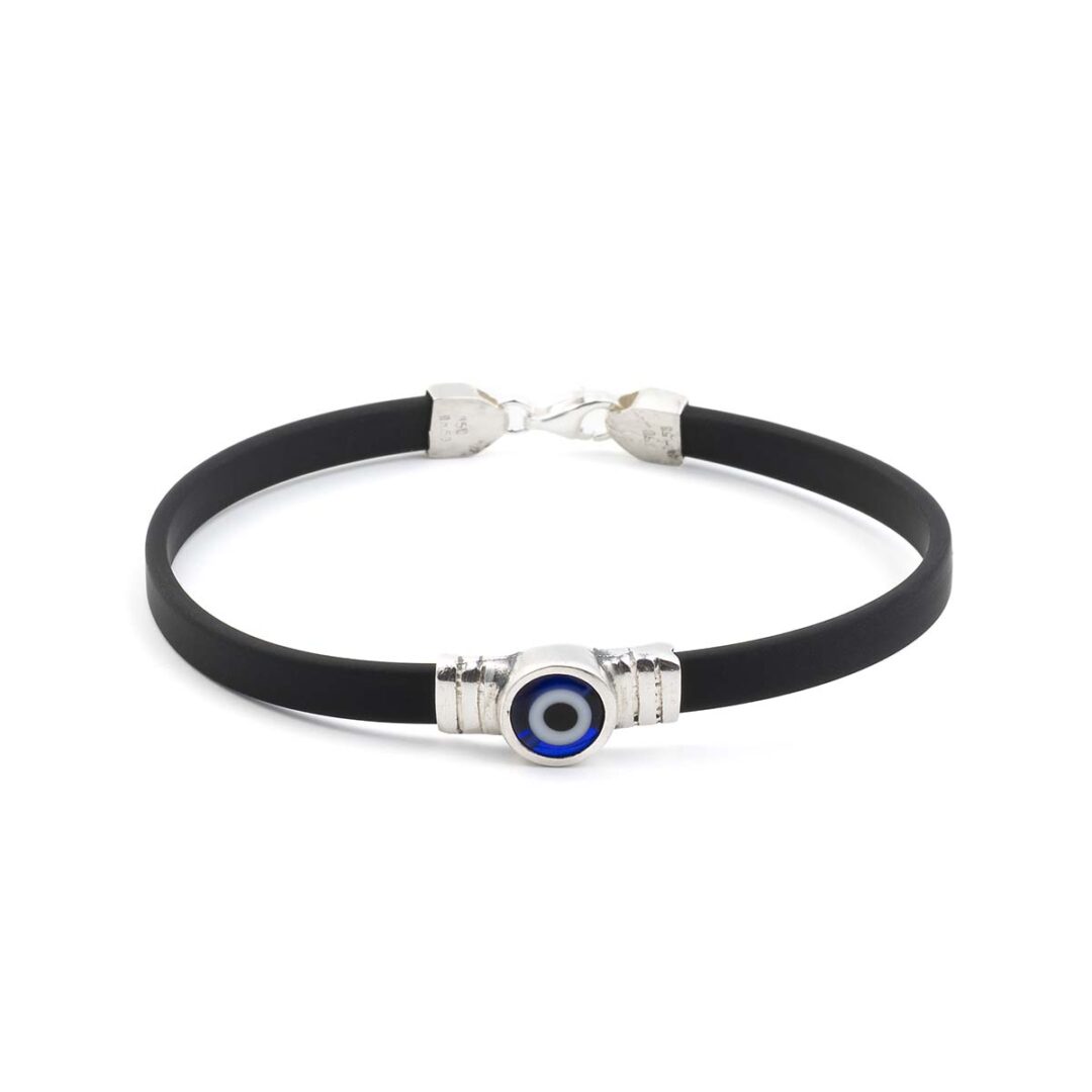 Evil Eye Rubber Bracelet - Sterling Silver