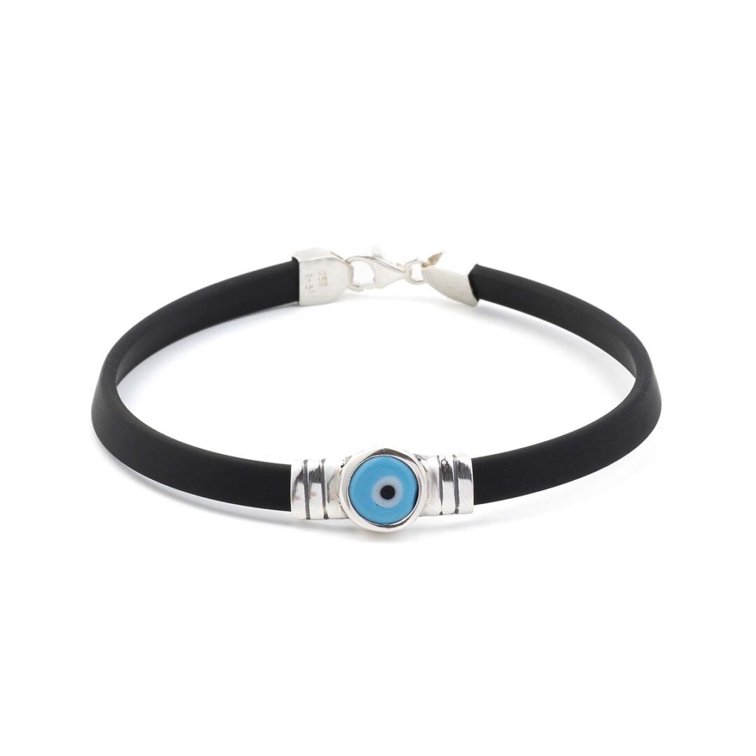 Evil Eye Rubber Bracelet - Sterling Silver — Turquoise