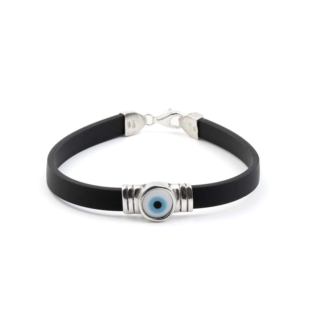 Evil Eye Rubber Bracelet - 925 Sterling Silver — White