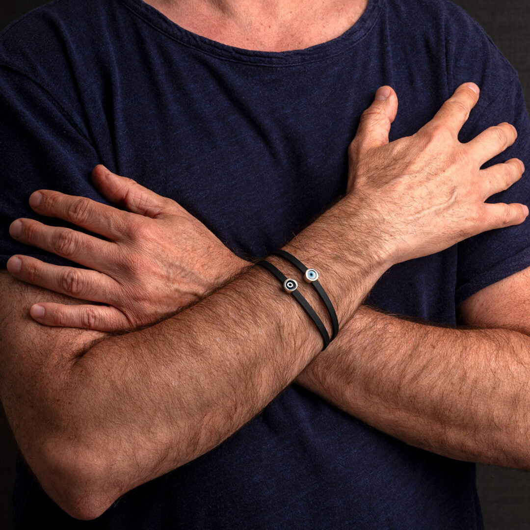 Eye Rubber Bracelet - Sterling Silver — White