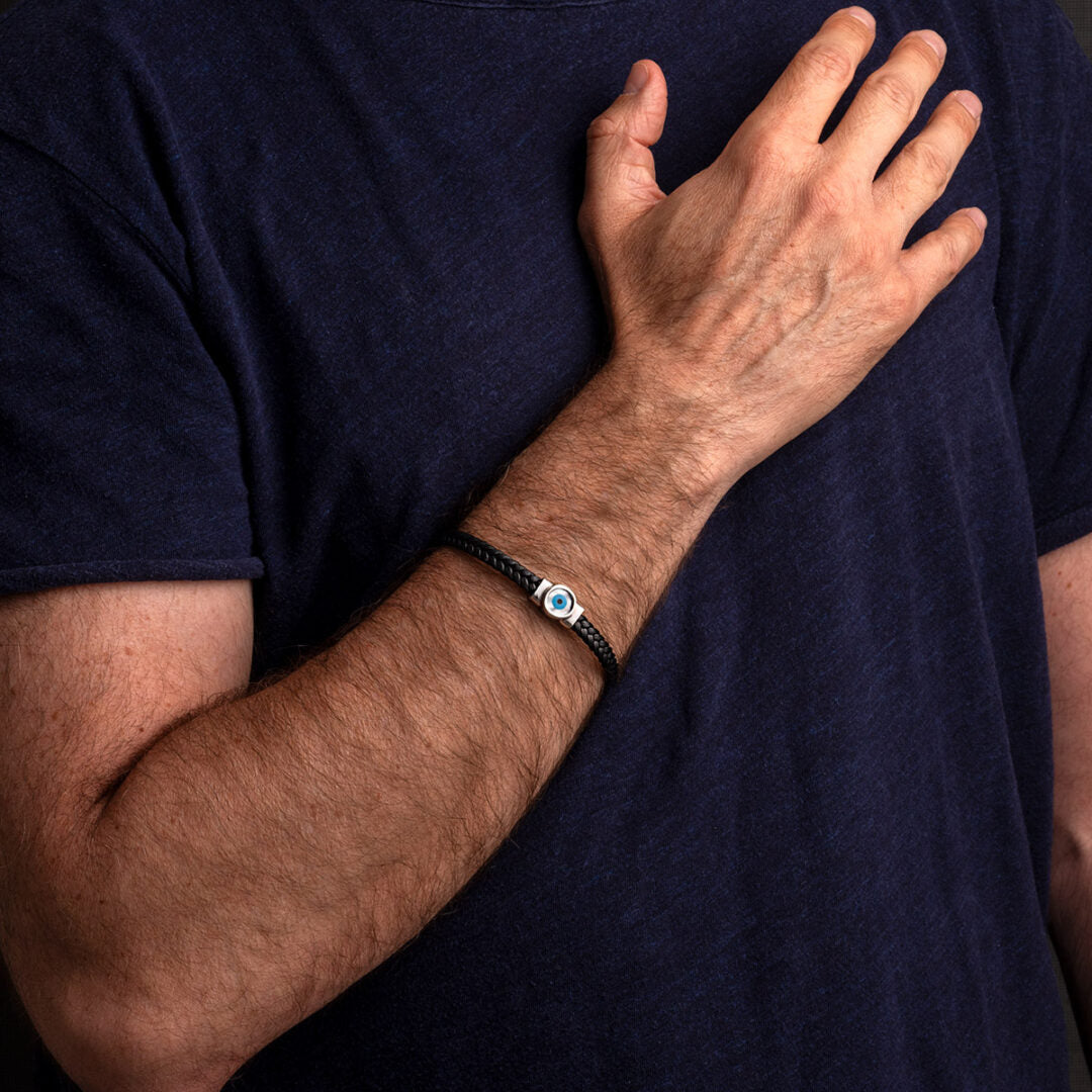 Leather Bracelet with Fildisi Evil Eye